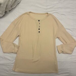 Cream Long Sleeve Henley Top